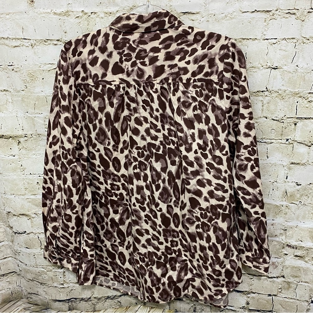 Roamans Beige Brown Cheetah Print Button Up Shirt - Picture 3 of 5